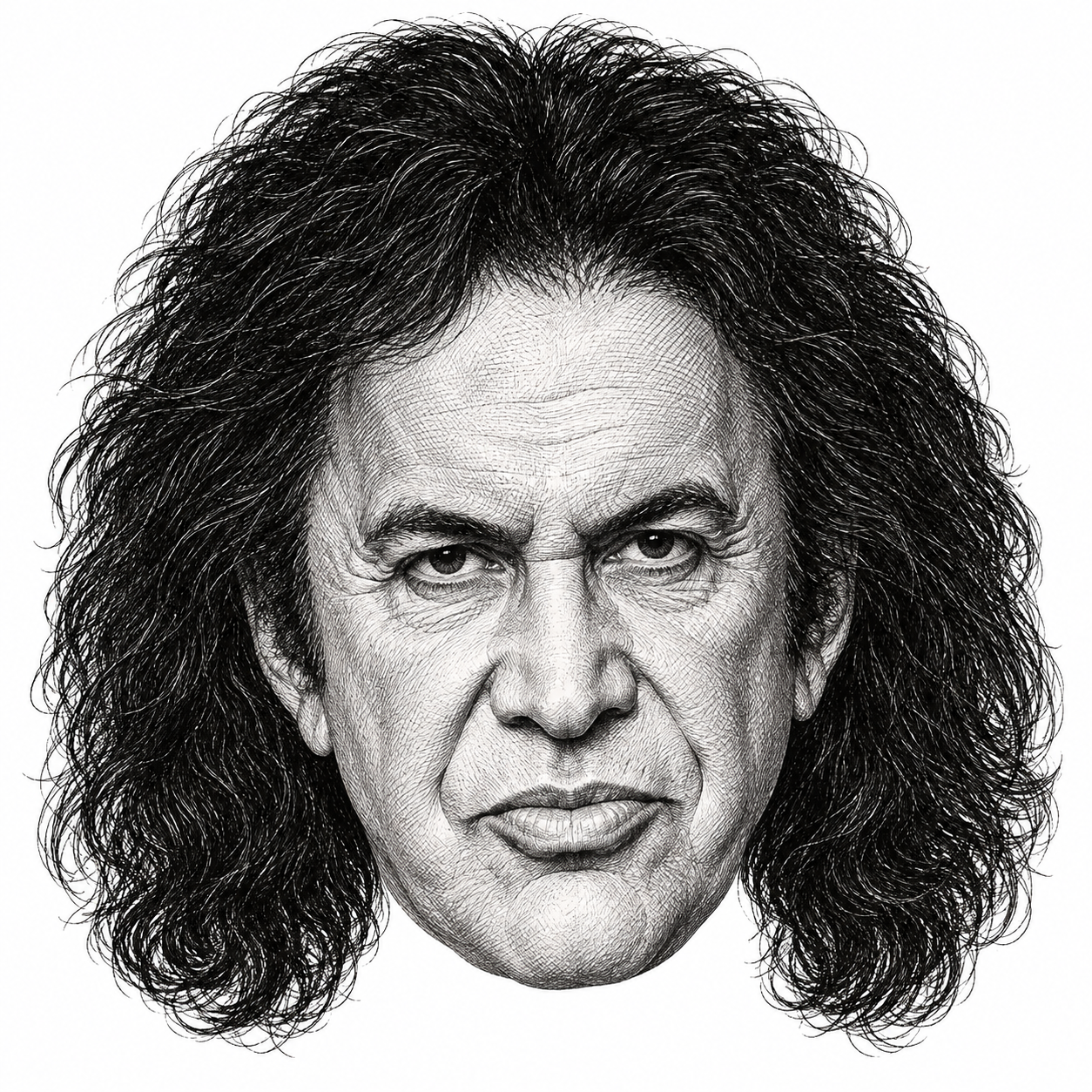 AI-generated head-only illustration of Gene Simmons