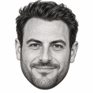 AI-generated head-only graphite portrait of Ben Winston