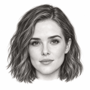 AI-assisted graphite portrait of Zoey Deutch