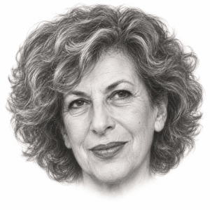 AI-assisted pencil head portrait of Fiamma Nirenstein