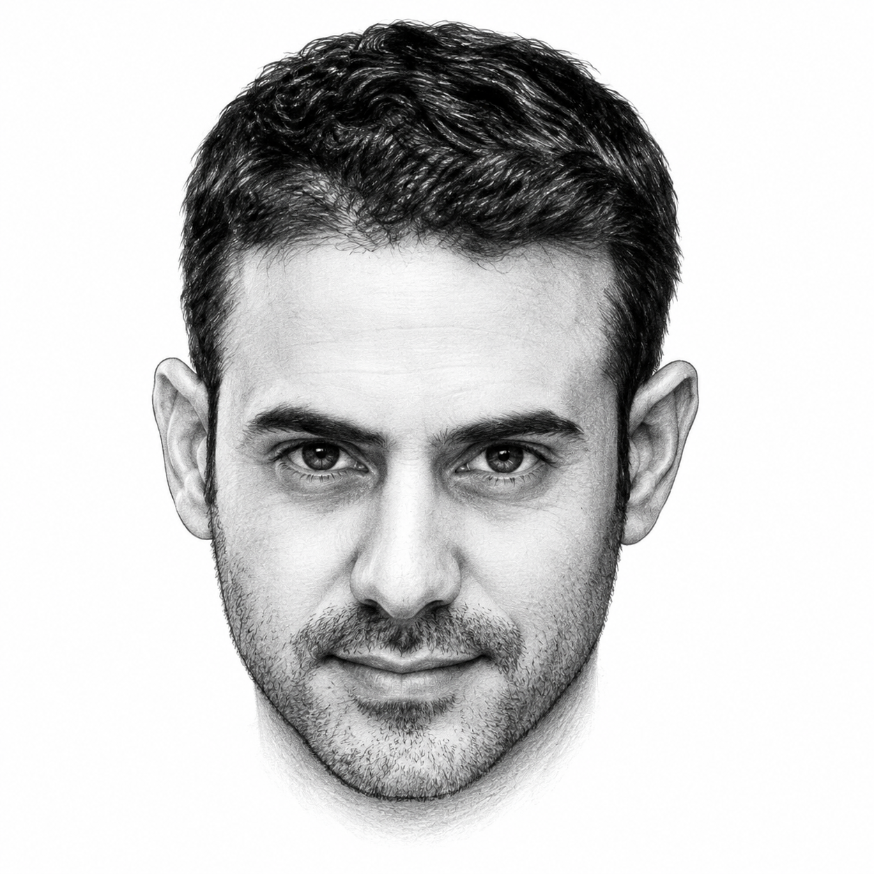 AI-assisted pencil portrait of Gadi Ezra