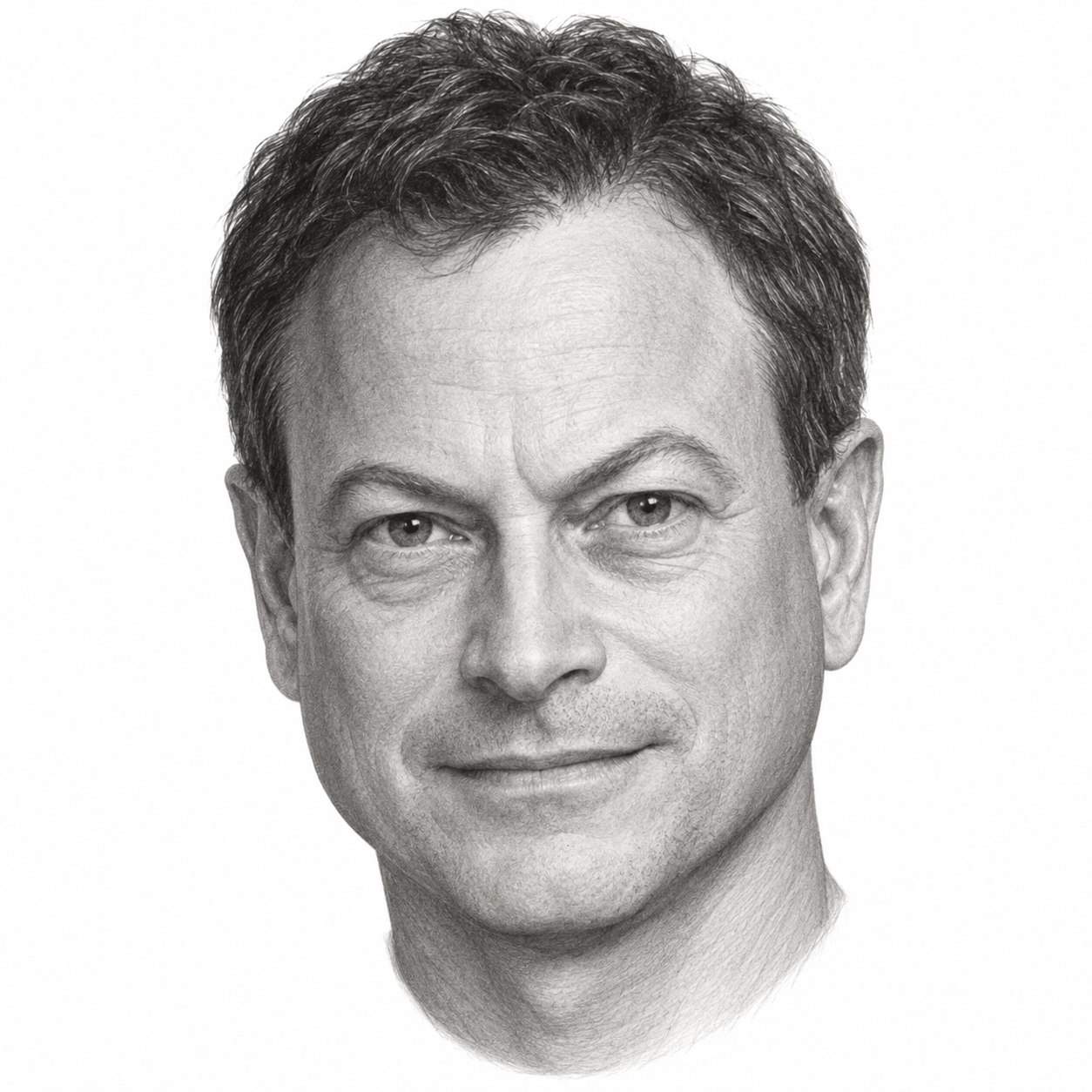 AI-generated pencil portrait of Gary Sinise