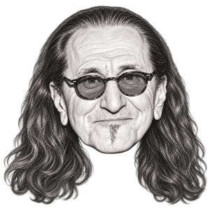 Head-only graphite portrait of Geddy Lee