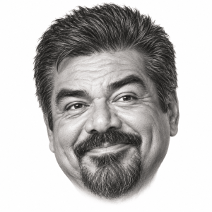 AI-assisted pencil head portrait of George Lopez