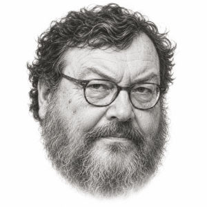 AI-assisted pencil head portrait of Giuliano Ferrara