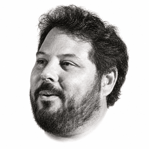 AI-assisted head-only pencil portrait of Greg Grunberg