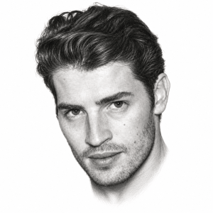 AI-assisted pencil portrait of Gregg Sulkin