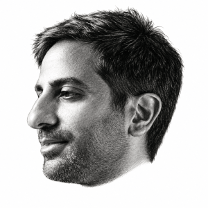 AI-assisted head-only pencil portrait of Guy J