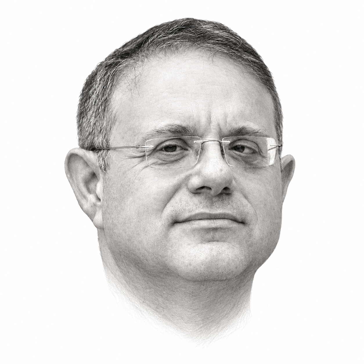 AI-assisted graphite portrait illustration of Yaakov Hagoel