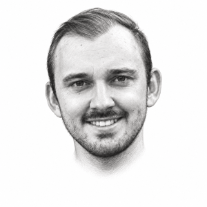 Pencil portrait illustration of Hananya Naftali
