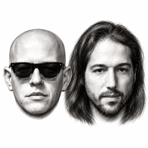 AI-assisted head-only pencil portrait of Infected Mushroom