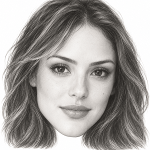 AI-assisted pencil head portrait of Isabelle Drummond