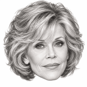 AI-assisted pencil head portrait of Jane Fonda
