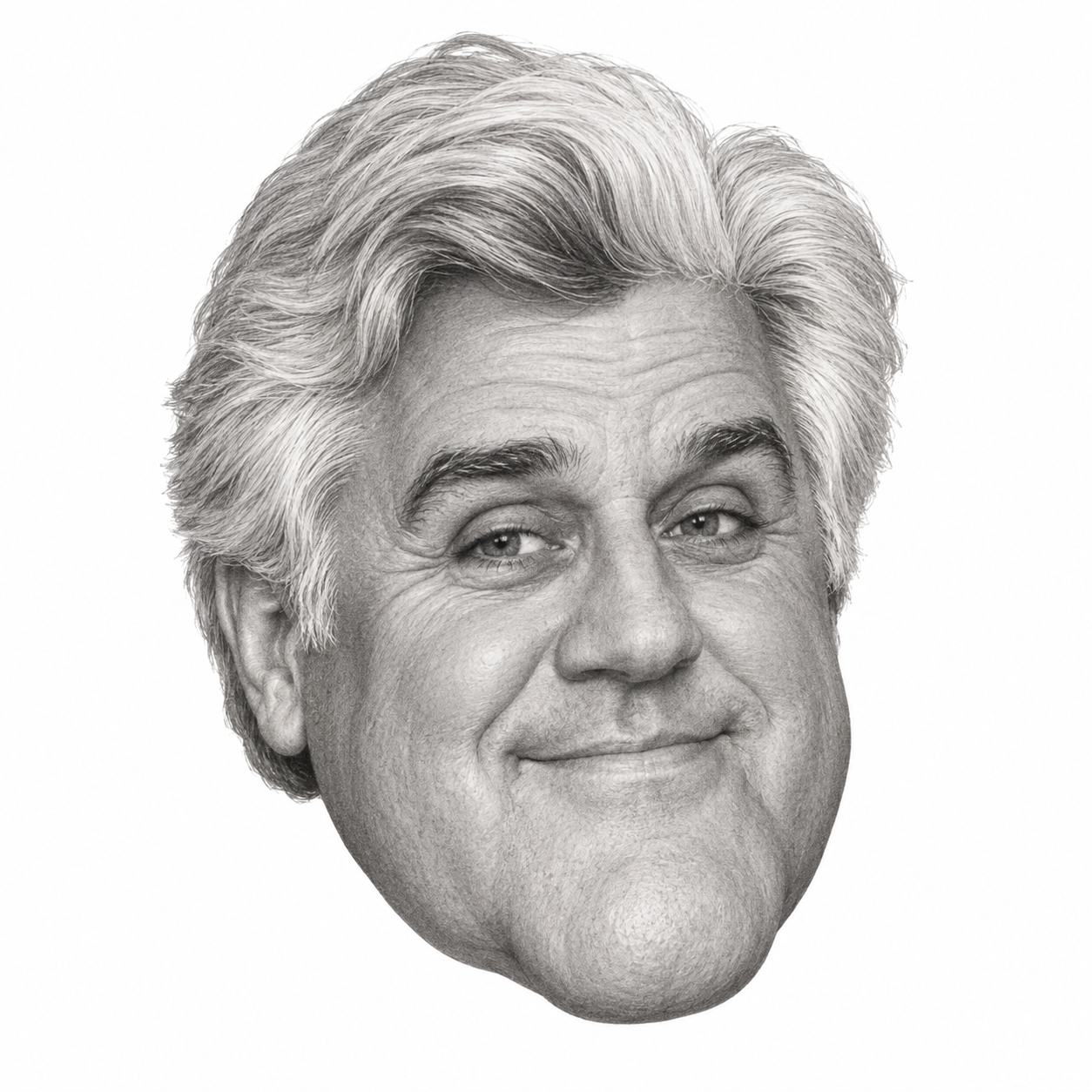 Graphite head portrait of Jay Leno