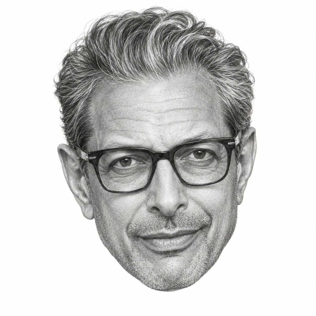 Graphite head portrait of Jeff Goldblum