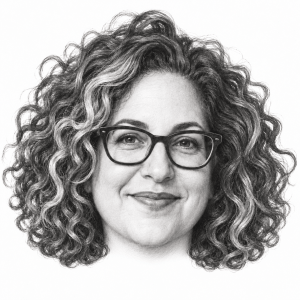 AI-assisted pencil portrait of Jenji Kohan