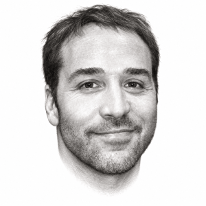 AI-assisted head-only pencil portrait of Jeremy Piven