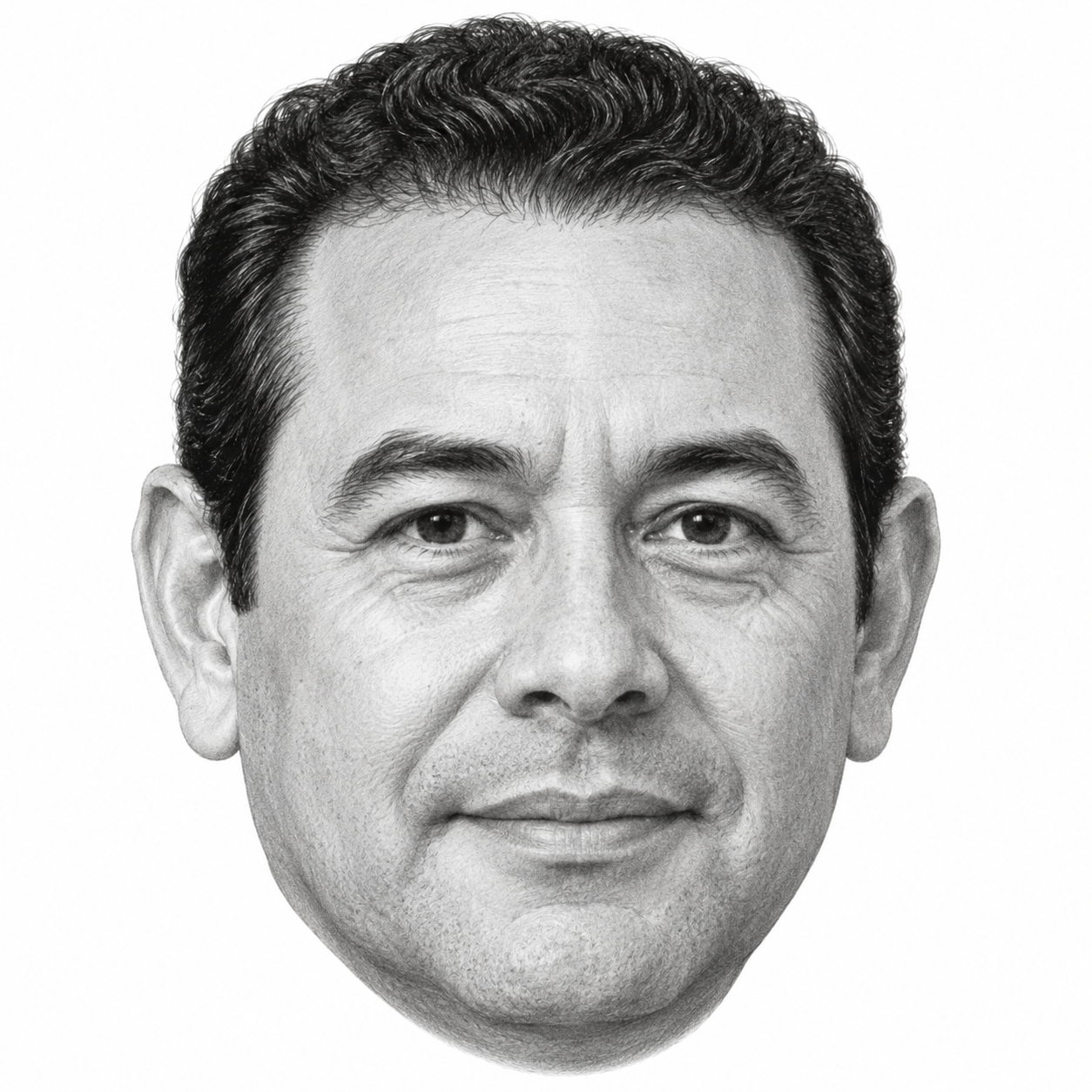 AI-assisted black-and-white portrait illustration of Jimmy Morales