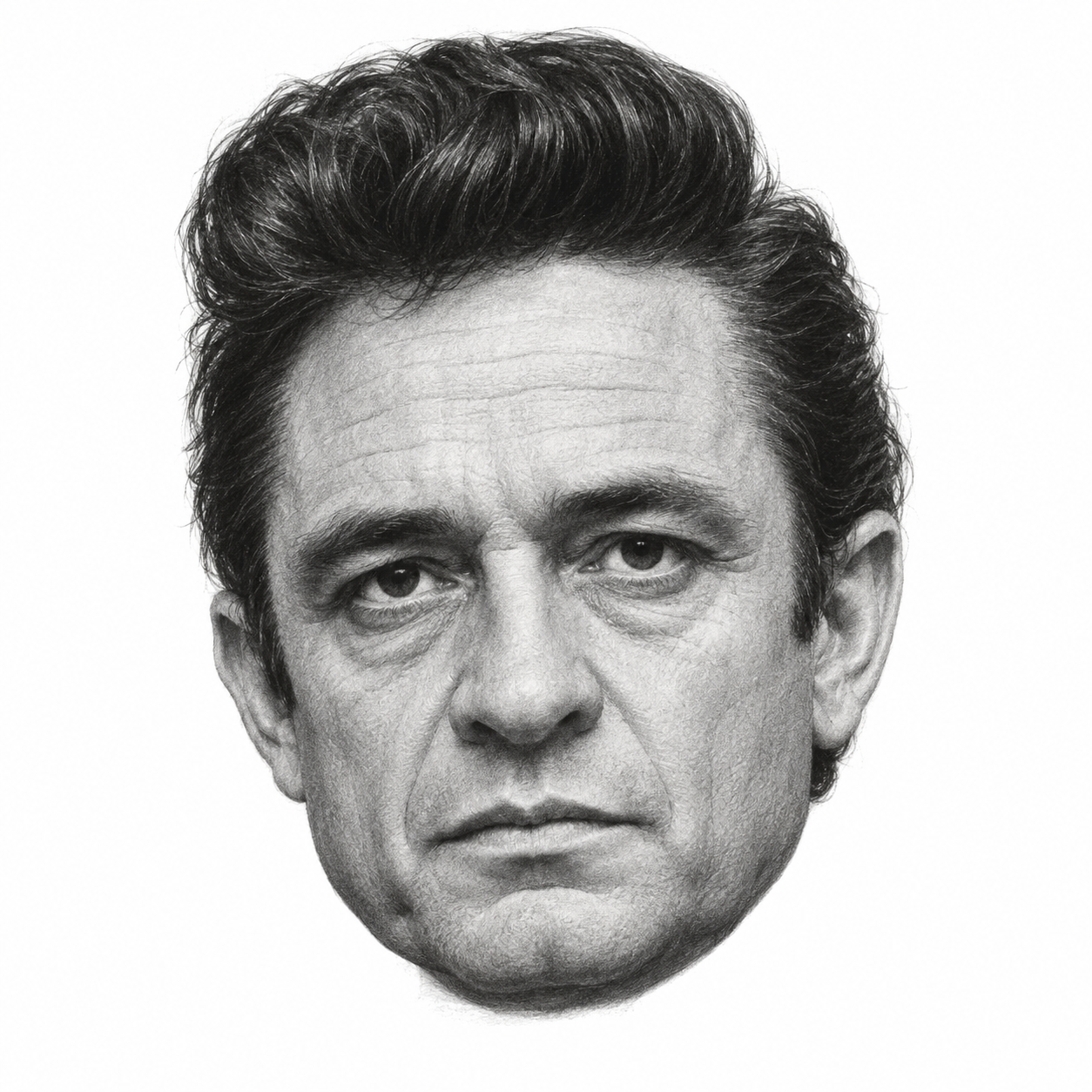 Graphite head portrait of Johnny Cash