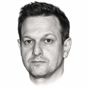AI-assisted pencil portrait of Josh Charles