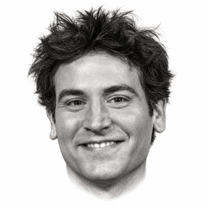 AI-assisted head-only pencil portrait of Josh Radnor