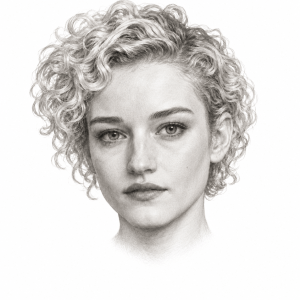 Pencil portrait illustration of Julia Garner