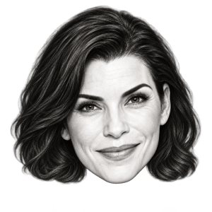 Head-only graphite portrait of Julianna Margulies