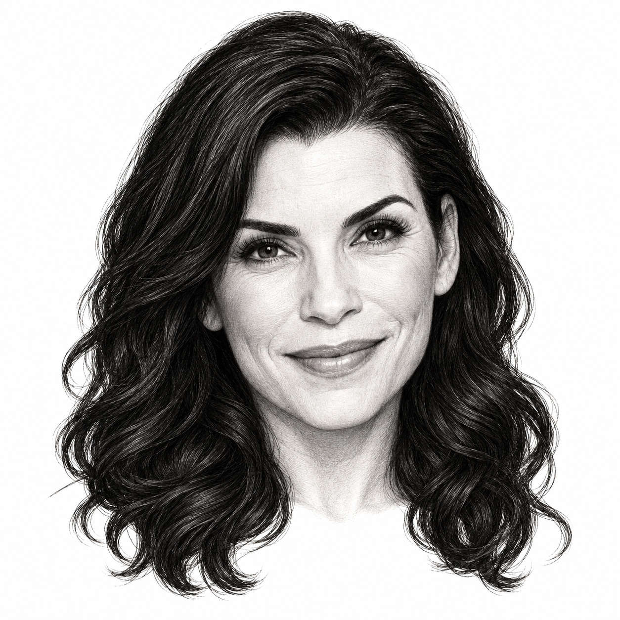 AI-generated head-only illustration of Julianna Margulies