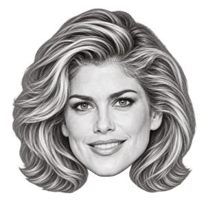 Head-only graphite portrait of Kathy Ireland