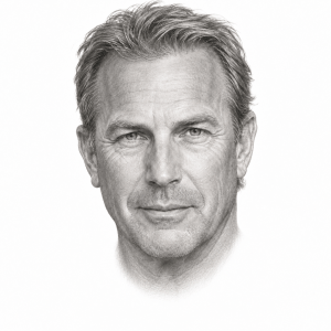 Pencil portrait illustration of Kevin Costner