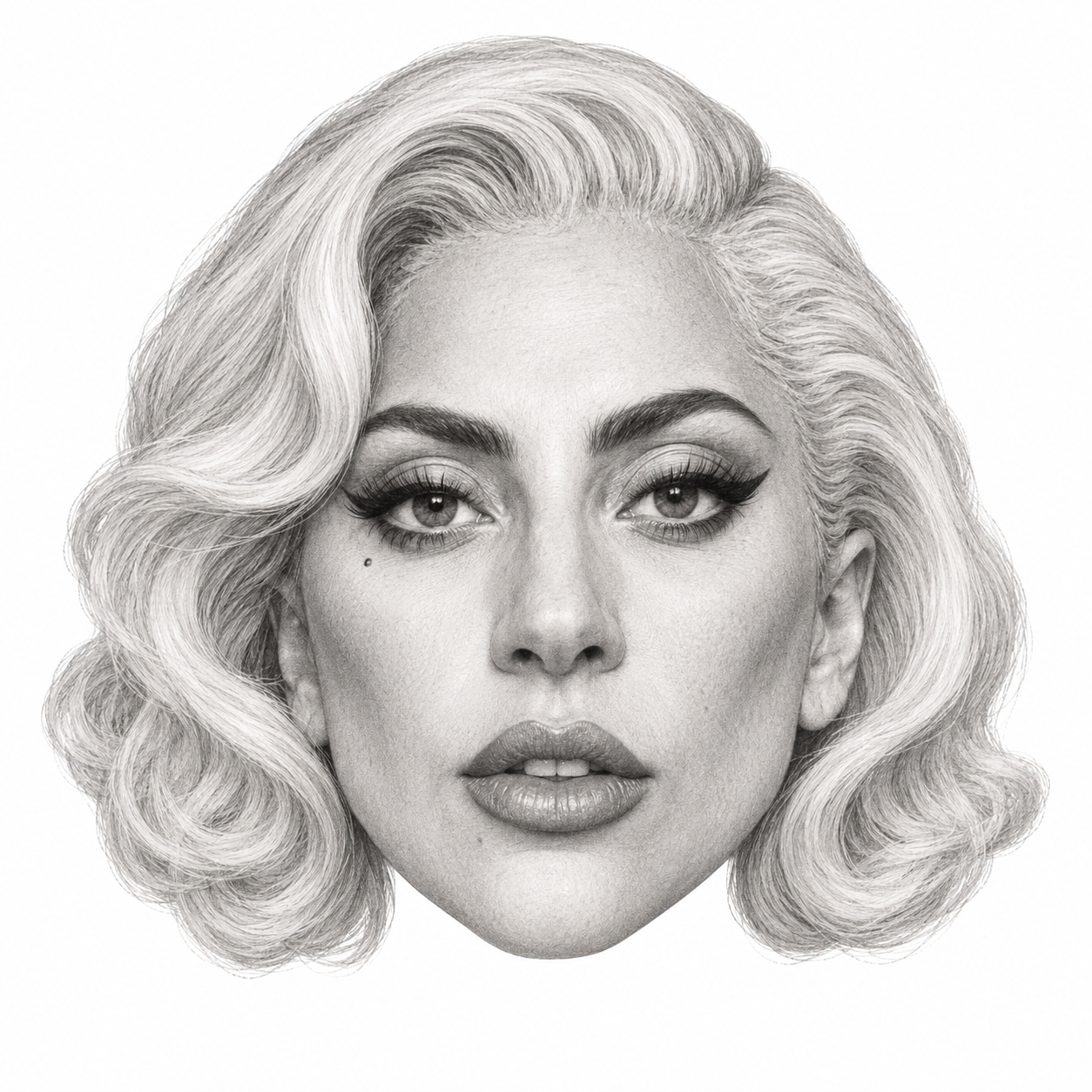 AI-generated head-only pencil portrait of Lady Gaga