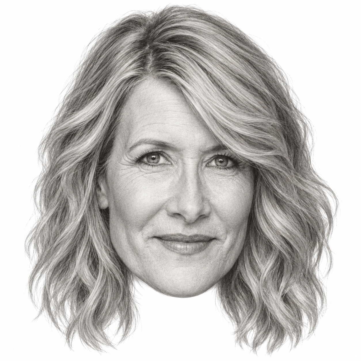 Graphite head portrait of Laura Dern