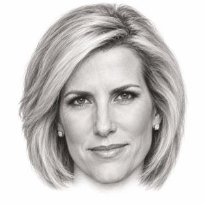 AI-assisted pencil head portrait of Laura Ingraham