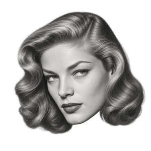 Pencil head portrait of Lauren Bacall