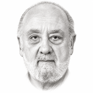 AI-generated pencil portrait of Lawrence Ricciardi