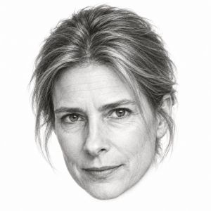 AI-assisted pencil portrait of Lionel Shriver