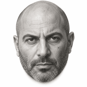 AI-assisted pencil head portrait of Lior Raz