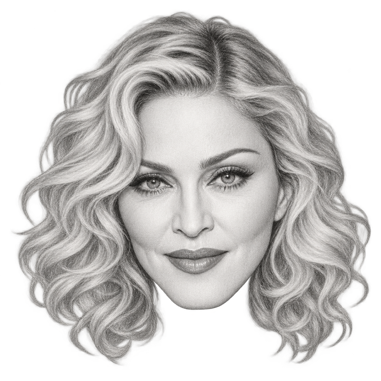 AI-generated pencil portrait of Madonna