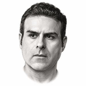 AI-assisted pencil head portrait of Mauricio Mejía