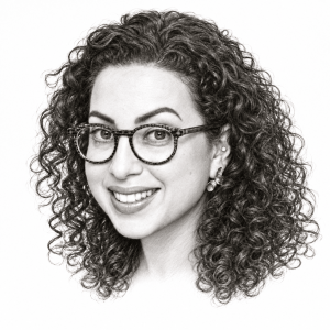Pencil portrait illustration of Melinda Strauss