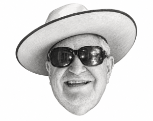 AI-assisted head-only pencil portrait of Menahem Golan