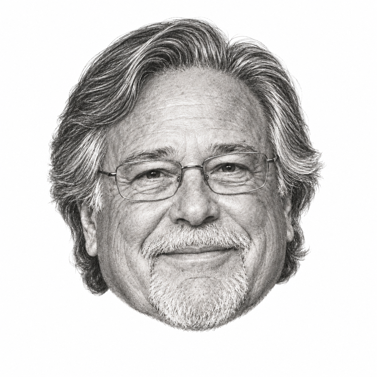 AI-generated head-only pencil portrait of Micky Arison