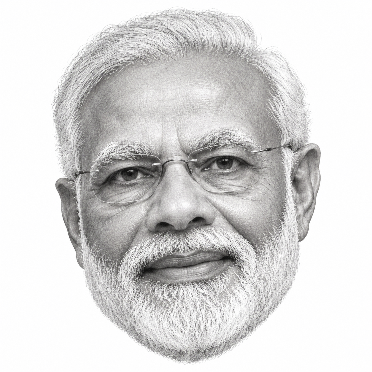 AI-assisted black-and-white portrait illustration of Narendra Modi