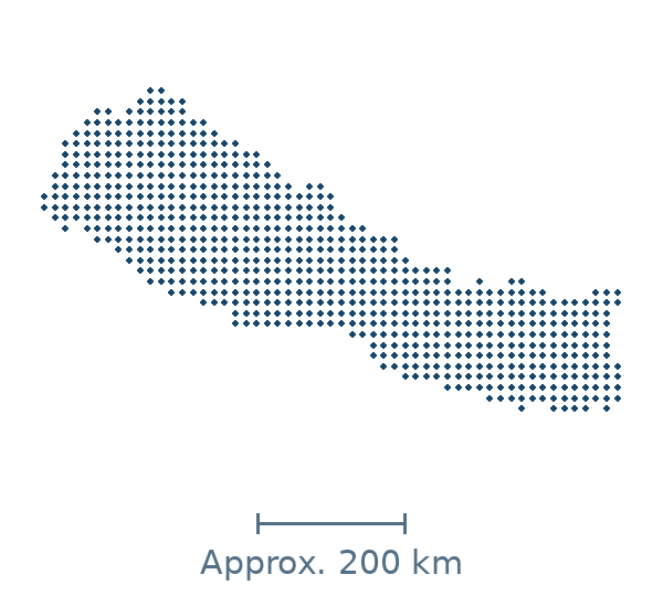 Blue dotted country map of nepal