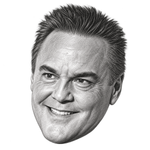 Pencil head portrait of Nick Lowery