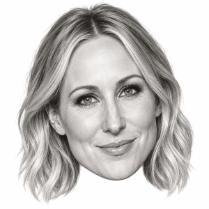 Head-only graphite portrait of Nikki Glaser