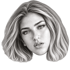 Head-only graphite portrait of Noa Beny