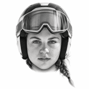 Pencil portrait illustration of Noa Szőllős