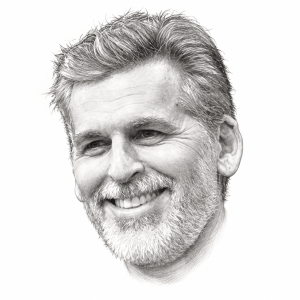 AI-assisted head-only pencil portrait of Oded Fehr