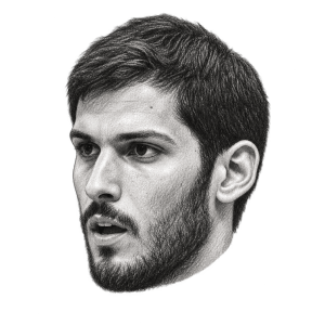 Pencil head portrait of Omri Casspi